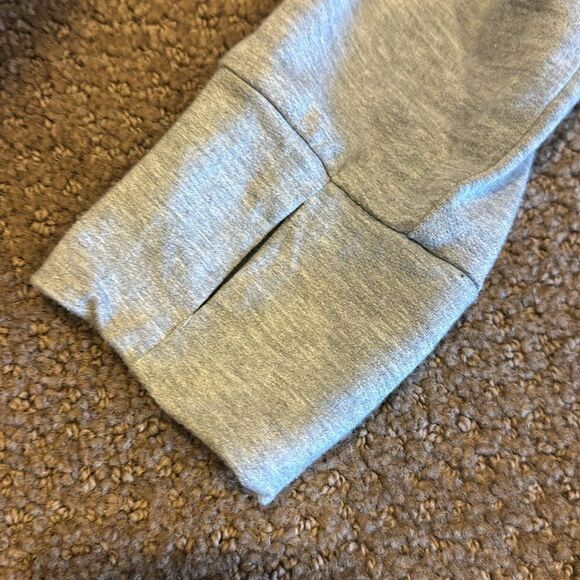 Terez Women’s Grey Zip-up Hooded Sweatshirt with Rainbow Stitched Side Slits - Picture 4 of 8